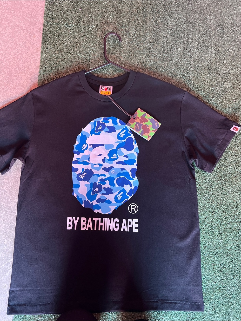 Bape Black T-Shirt with Blue Camo Ape Head